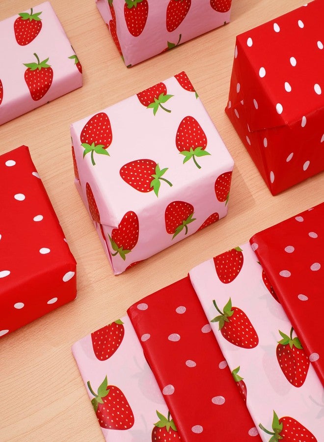 Whaline 100 Sheet Strawberry Tissue Paper Red Pink Strawberry Dots Gift Wrapping Paper Sweet Fruity DIY Craft Paper for Holiday Party Wedding Birthday Home Office School Decoration, 14 x 20 Inch - Image 3